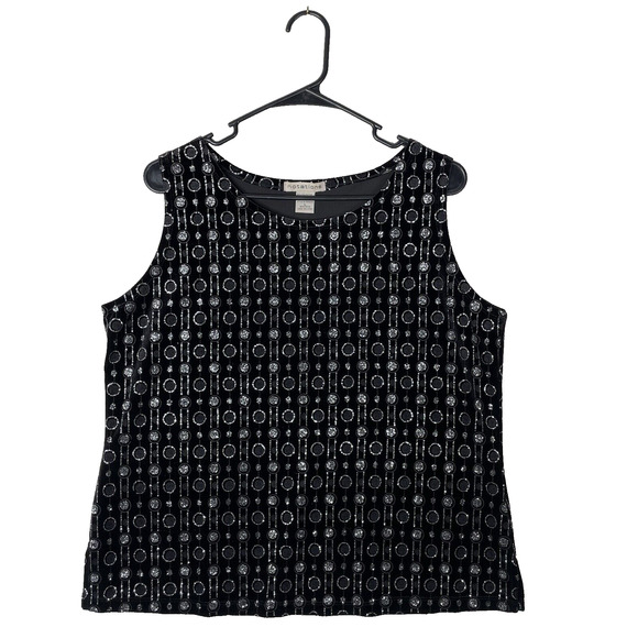 Notations Tops - Notations Black Womens Top Velour Sparkle Geometric Silver Glitter L Y2K Party